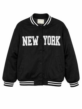Khaki + Blue New York Varsity Bomber Letterman Jacket Streetwear Athletic Size M